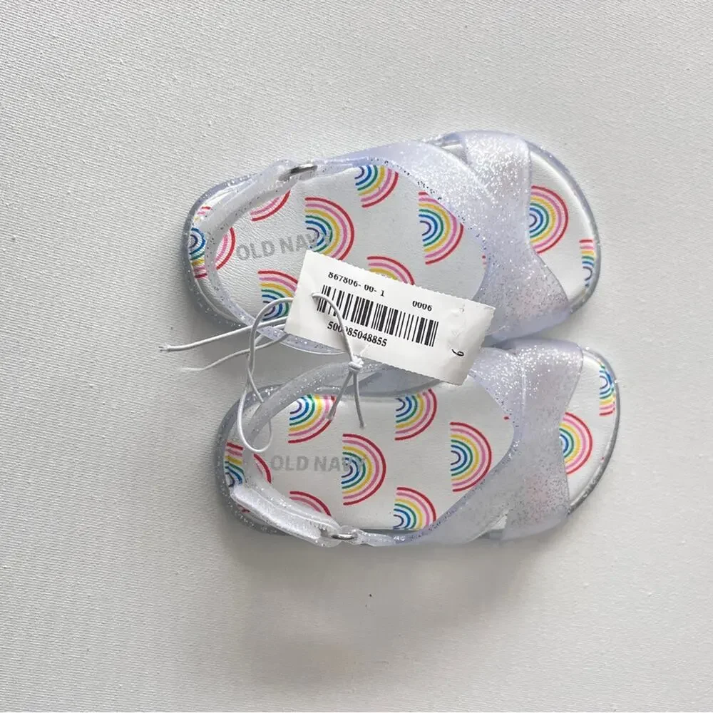 Old Navy Toddler Girl Glitter Rainbow Print Double Ankle Strap Sandals Sz 6